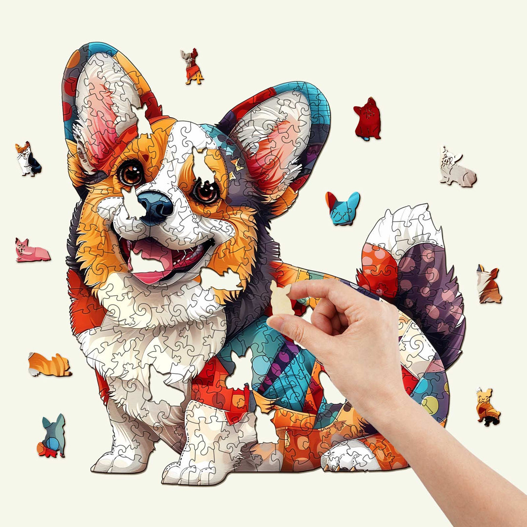 Patchwork Corgi Wooden Jigsaw Puzzle - By Woodbests