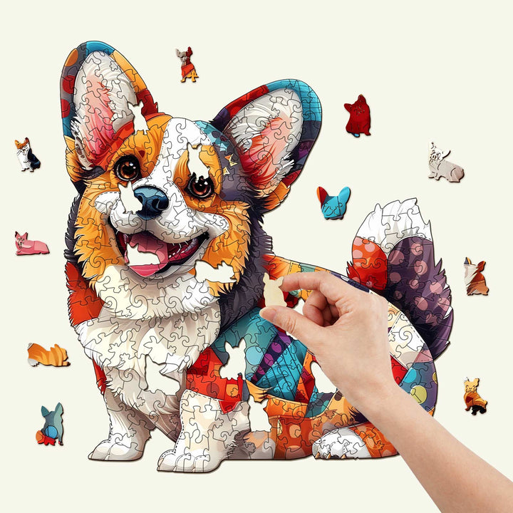 Patchwork Corgi Wooden Jigsaw Puzzle - By Woodbests