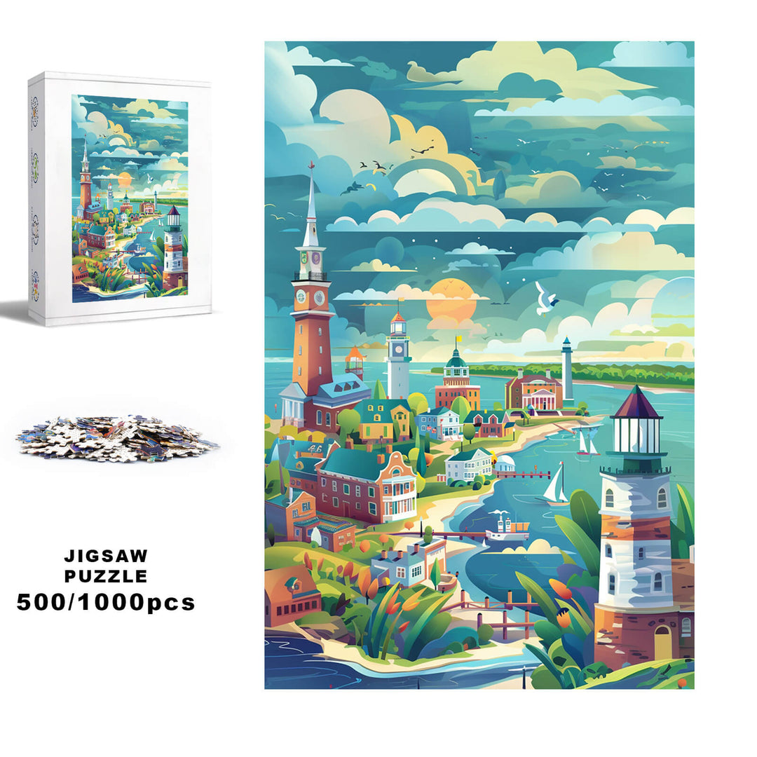 Coastal City 500 / 1000 Piece Puzzle - By Woodbests