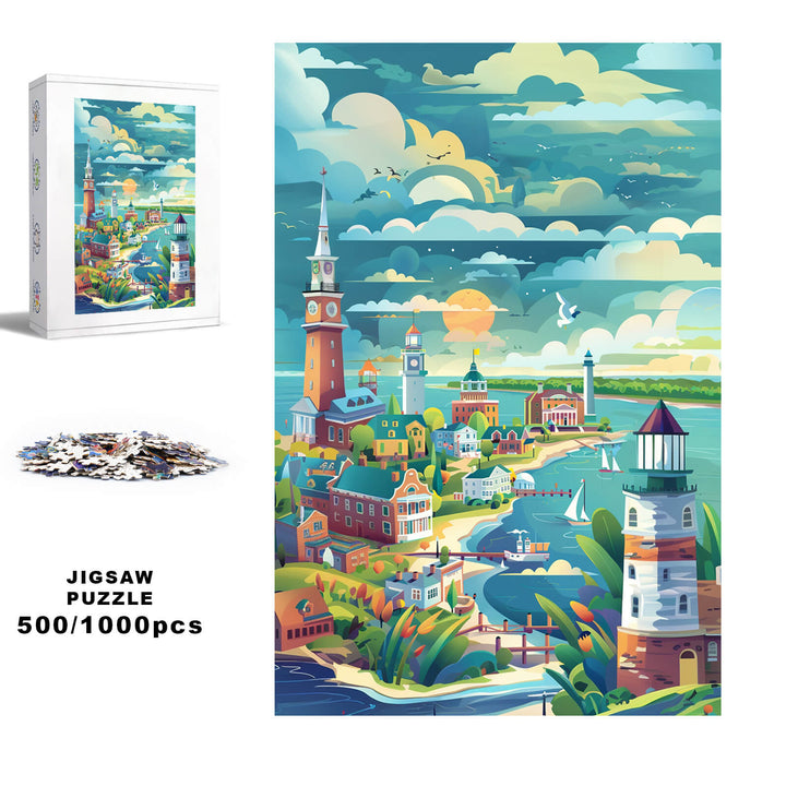 Coastal City 500 / 1000 Piece Puzzle - By Woodbests