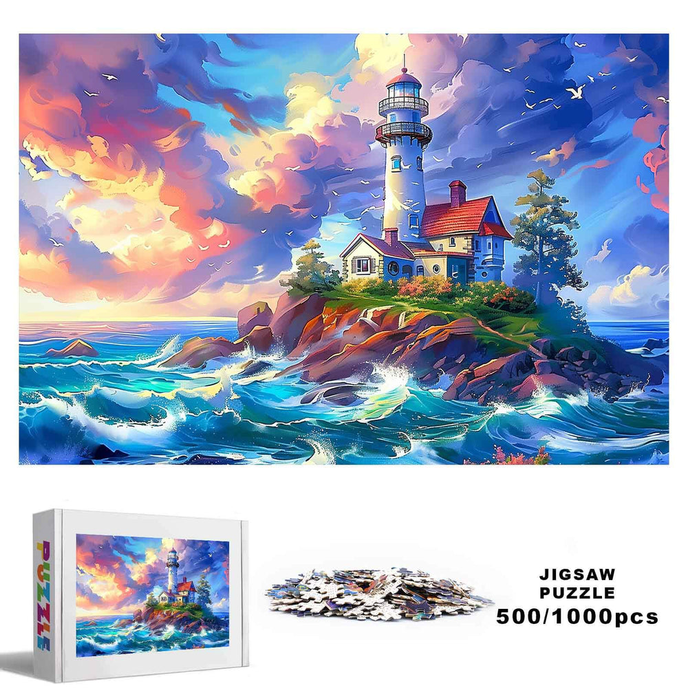 Lonely Island Lighthouse 500 / 1000 Piece Puzzle - By Woodbests