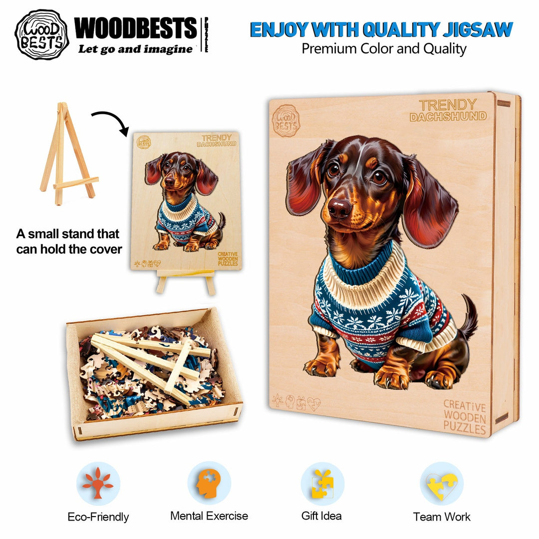 Trendy Dachshund Wooden Jigsaw Puzzle-Woodbests