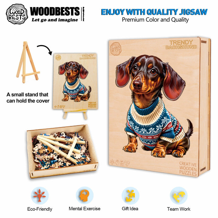 Trendy Dachshund Wooden Jigsaw Puzzle-Woodbests
