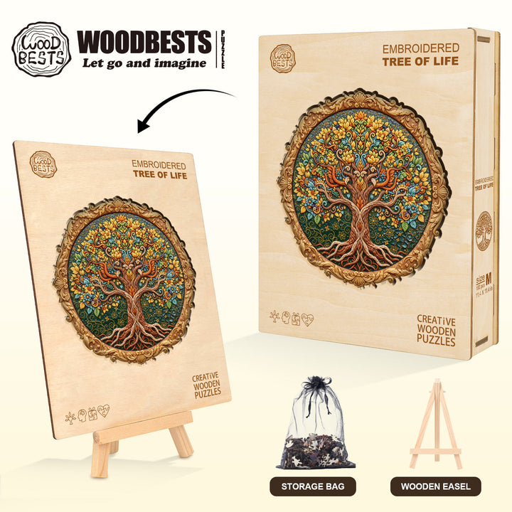 Embroidered Tree of Life Wooden Jigsaw Puzzle