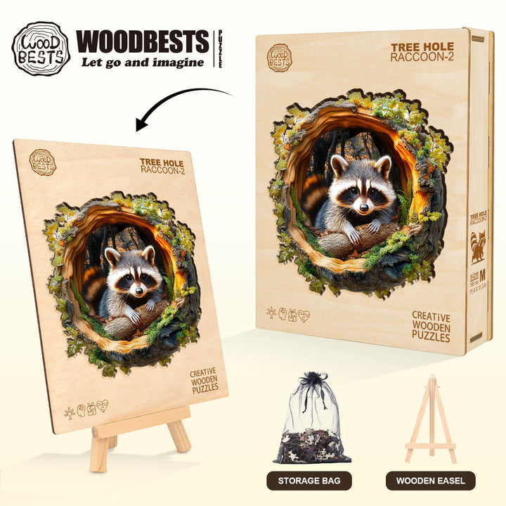 3D Tree hole raccoon-2 Wooden Jigsaw Puzzle