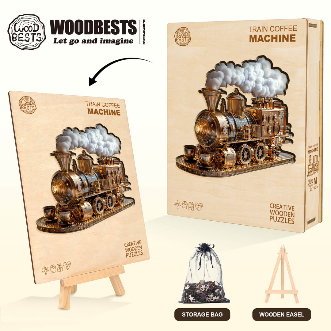 Train coffee machine Wooden Jigsaw Puzzle