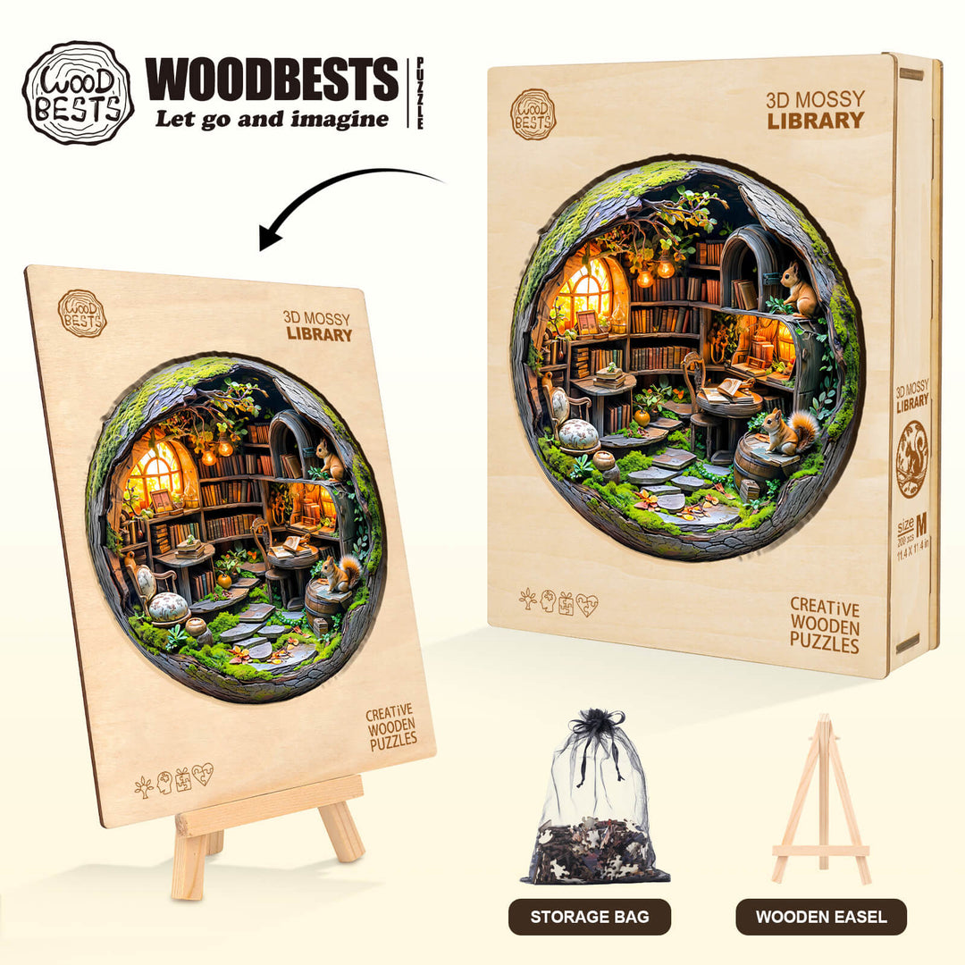 3D Mossy Library Wooden Jigsaw Puzzle