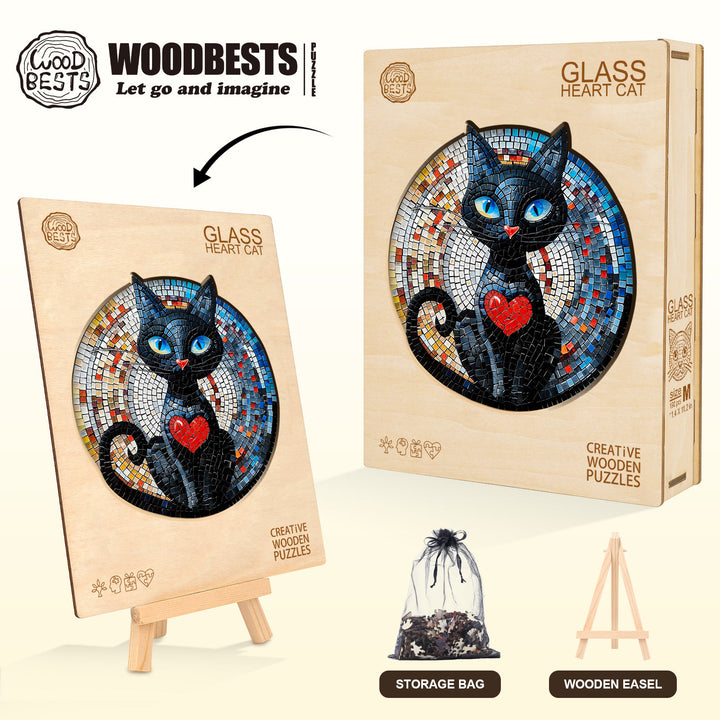 Glass heart Cat Wooden Jigsaw Puzzle