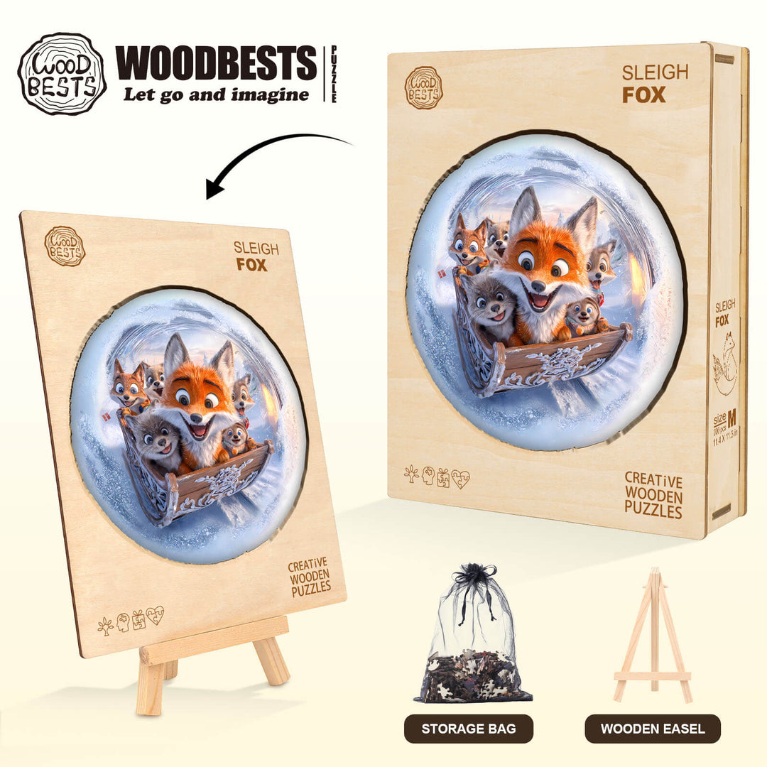 3D Sleigh Fox Wooden Jigsaw Puzzle