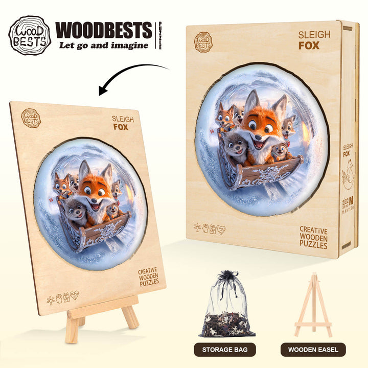 3D Sleigh Fox Wooden Jigsaw Puzzle