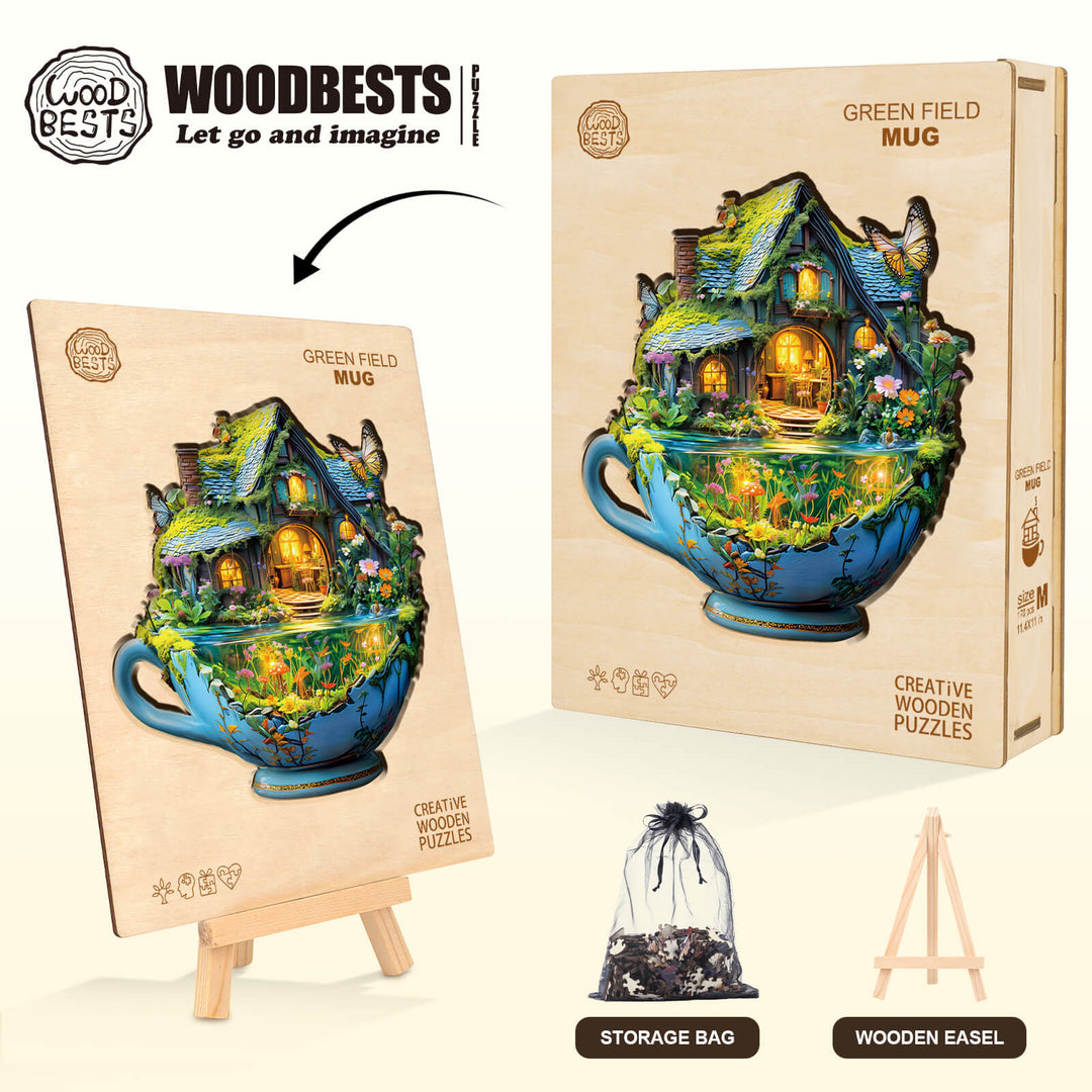 green Field mug Wooden Jigsaw Puzzle
