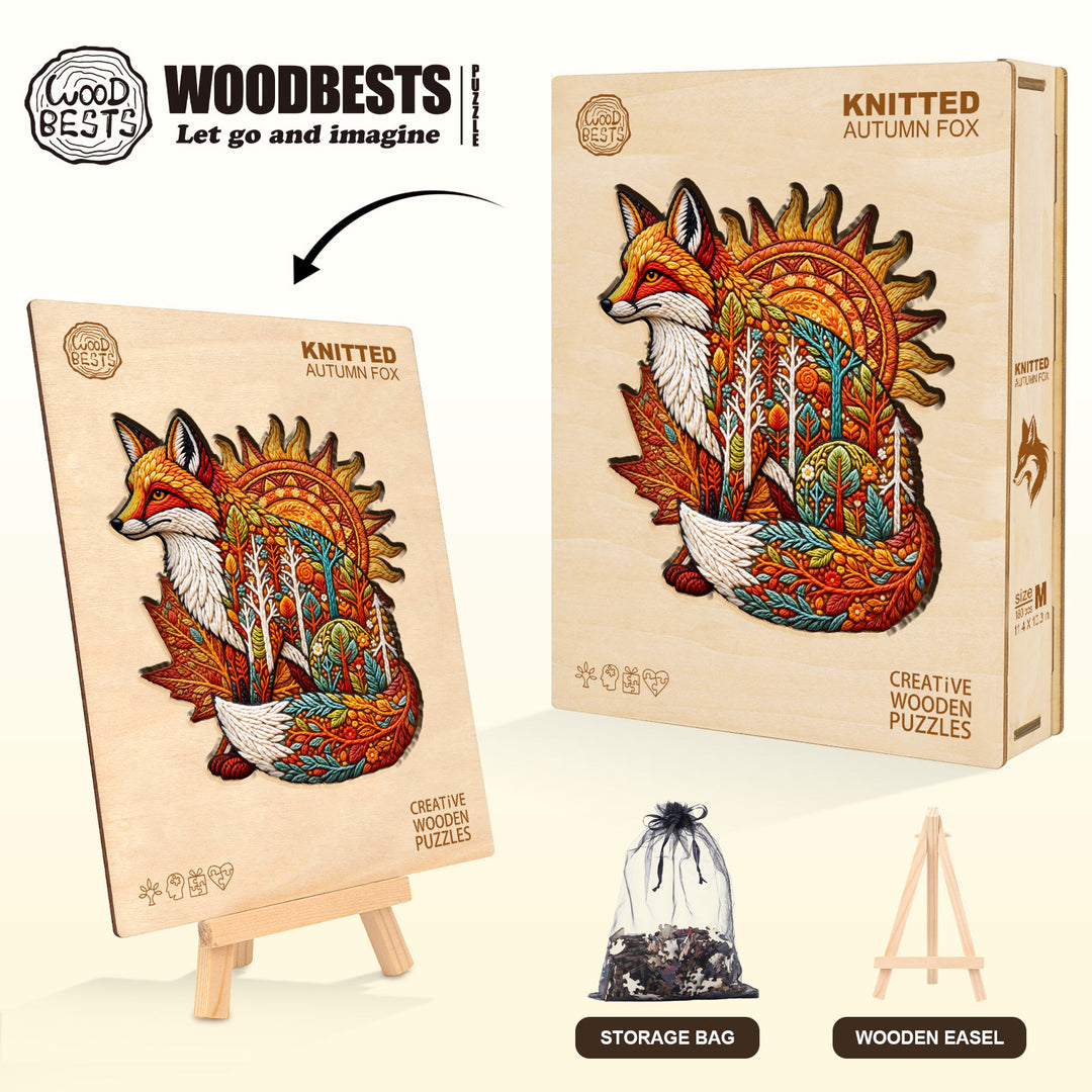 Knitted Autumn Fox Wooden Jigsaw Puzzle