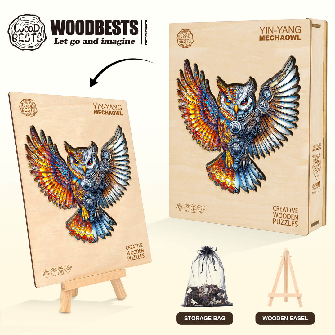 Yin-Yang MechaOwl Wooden Jigsaw Puzzle
