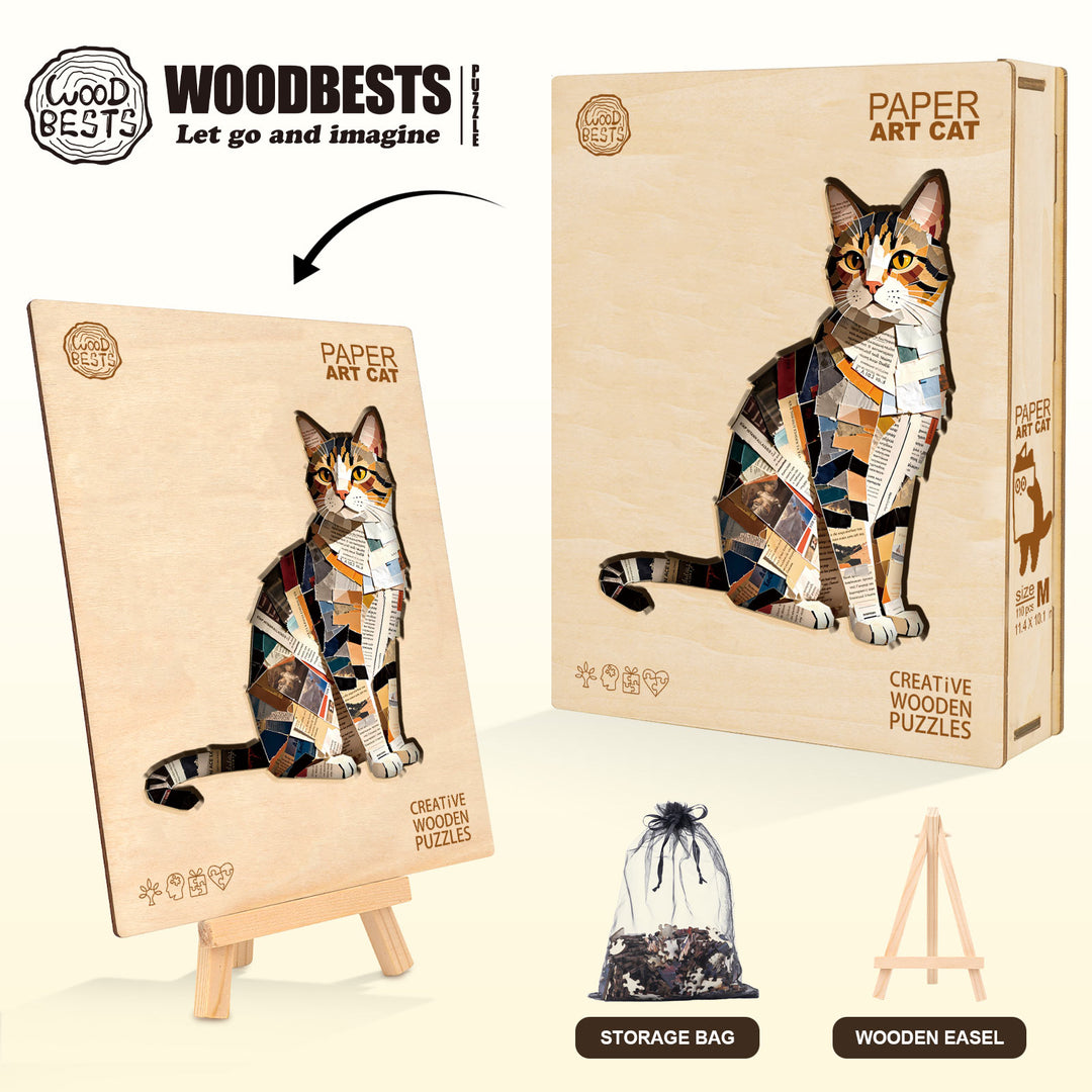 Paper Art Cat Wooden Jigsaw Puzzle