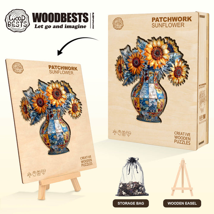 patchwork sunflower Wooden Jigsaw Puzzle