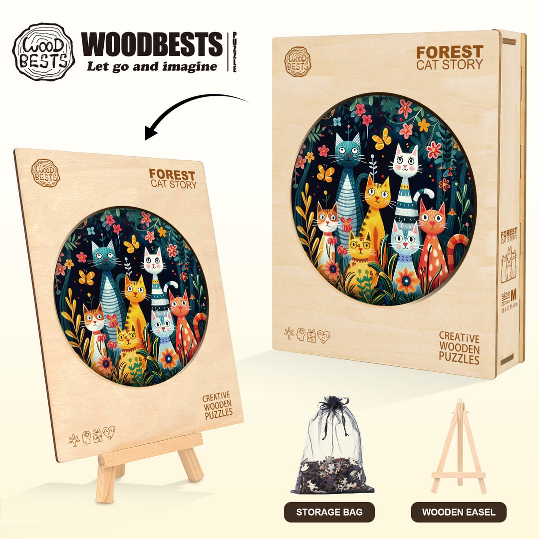 Forest Cat Story Wooden Jigsaw Puzzle