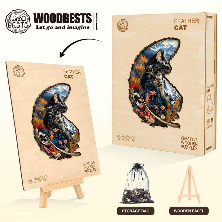 Feather Cat Wooden Jigsaw Puzzle