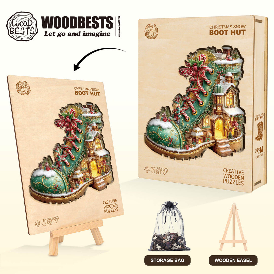 Christmas snow Boot Hut Wooden Jigsaw Puzzle
