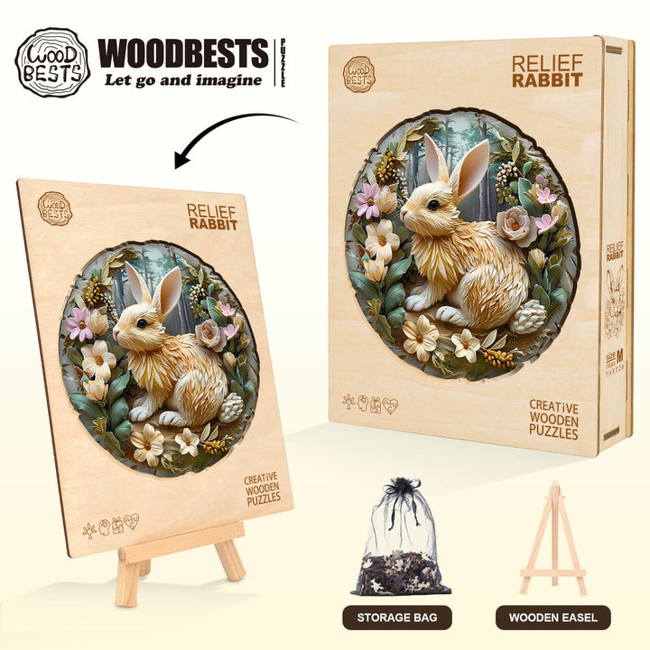 Relief Rabbit Wooden Jigsaw Puzzle