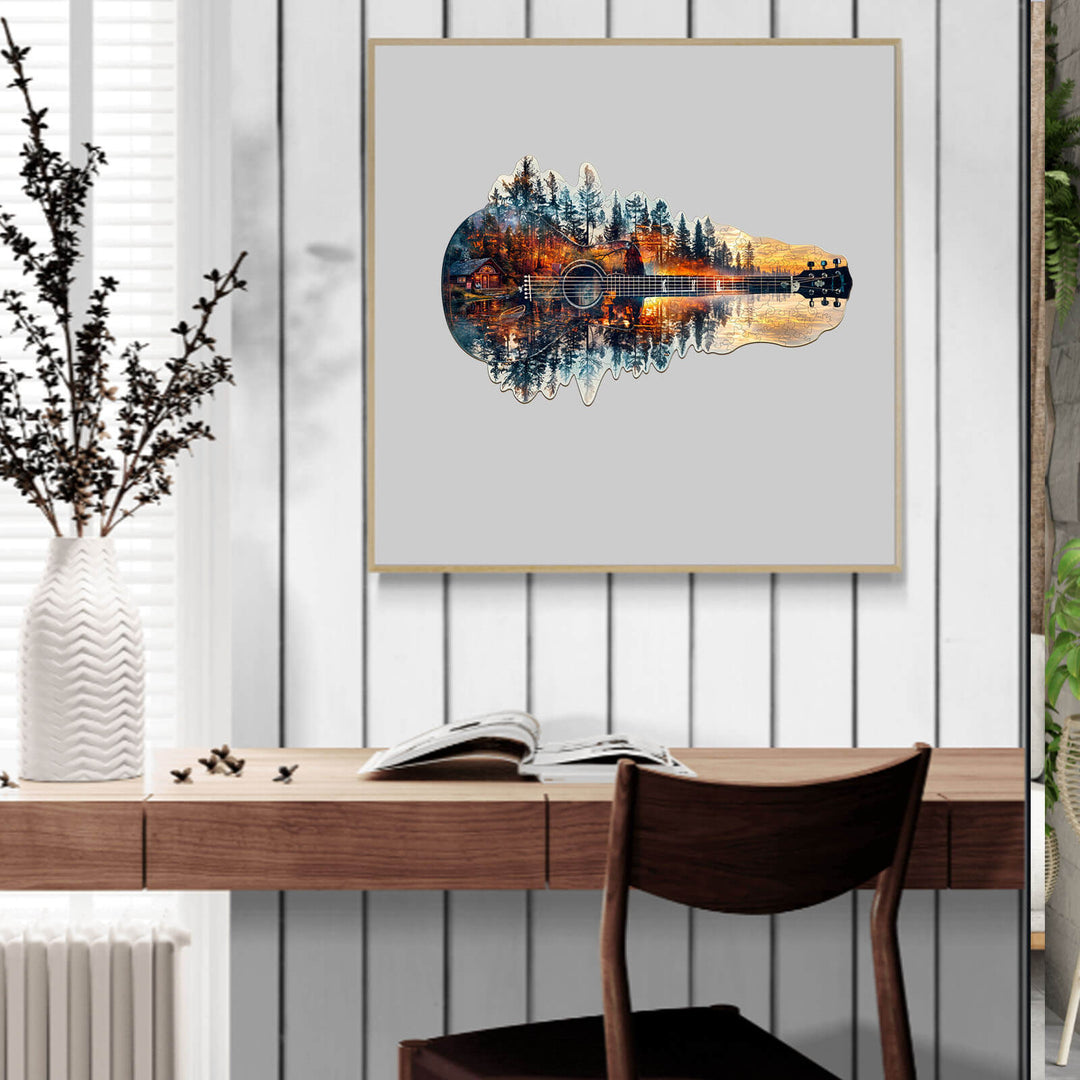 Sunset guitar Wooden Jigsaw Puzzle
