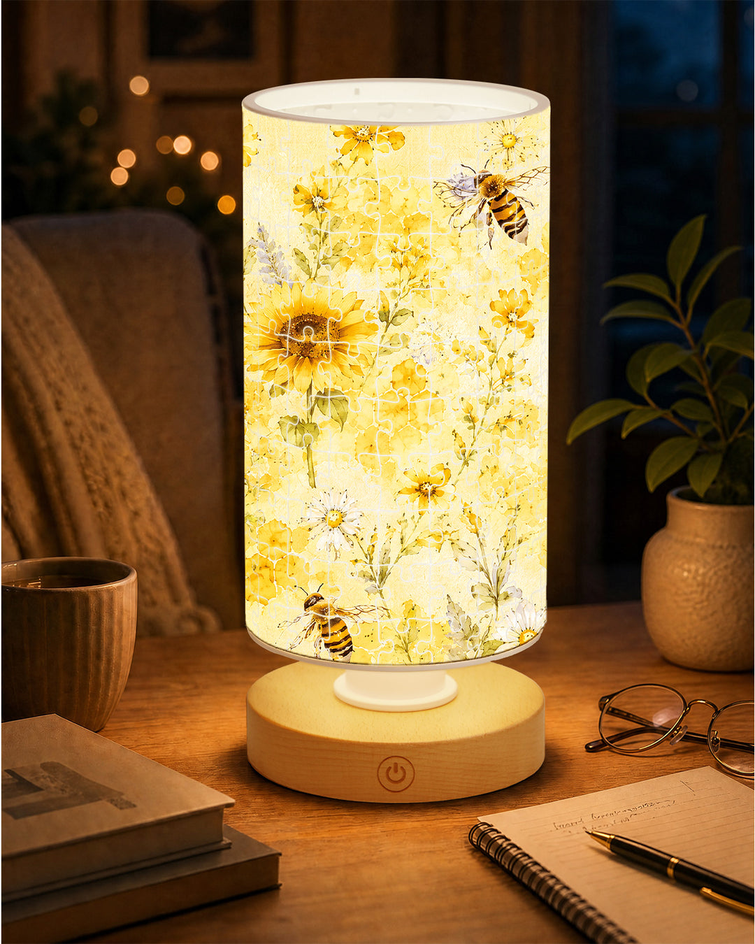DIY Dimmable Acrylic Cylindrical Puzzle Lamp - Bees and Sunflowers