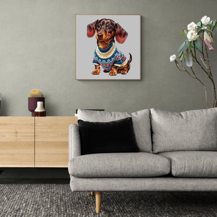 Trendy Dachshund Wooden Jigsaw Puzzle-Woodbests