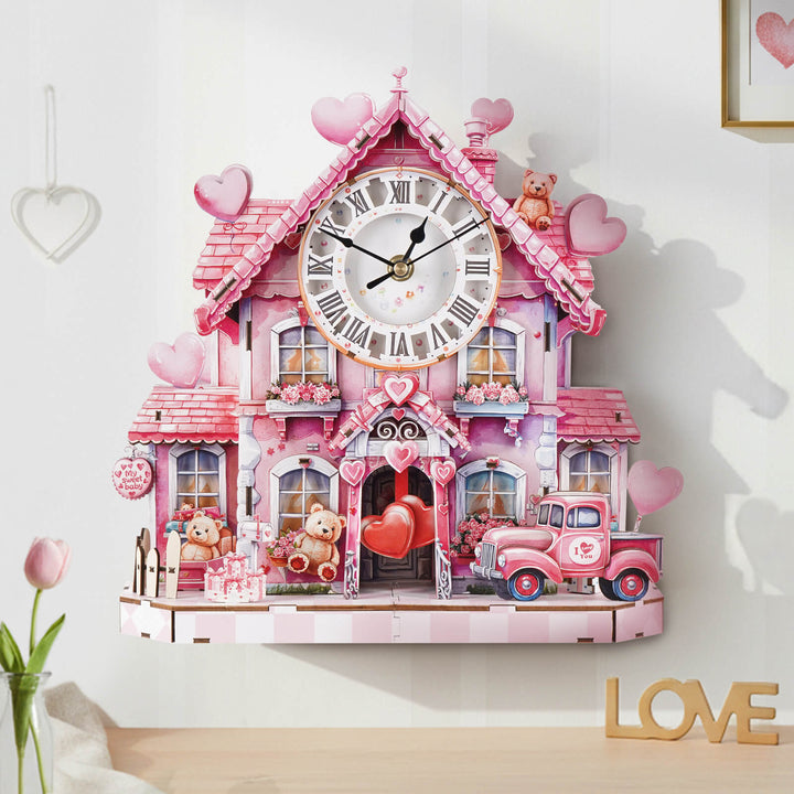 Sweetheart Cottage – DIY Wooden Clock, 3D Puzzle Craft Kit