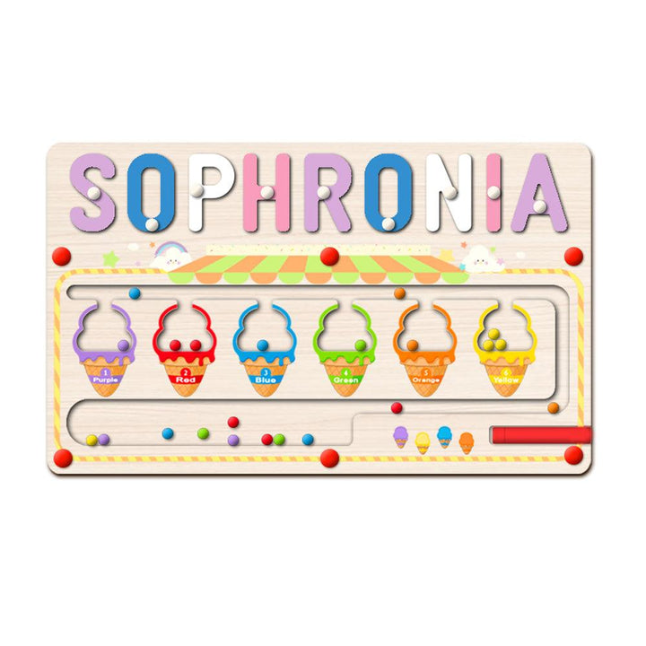 Personalized Baby Name Magnetic Maze Puzzle - Ice Cream-Woodbests