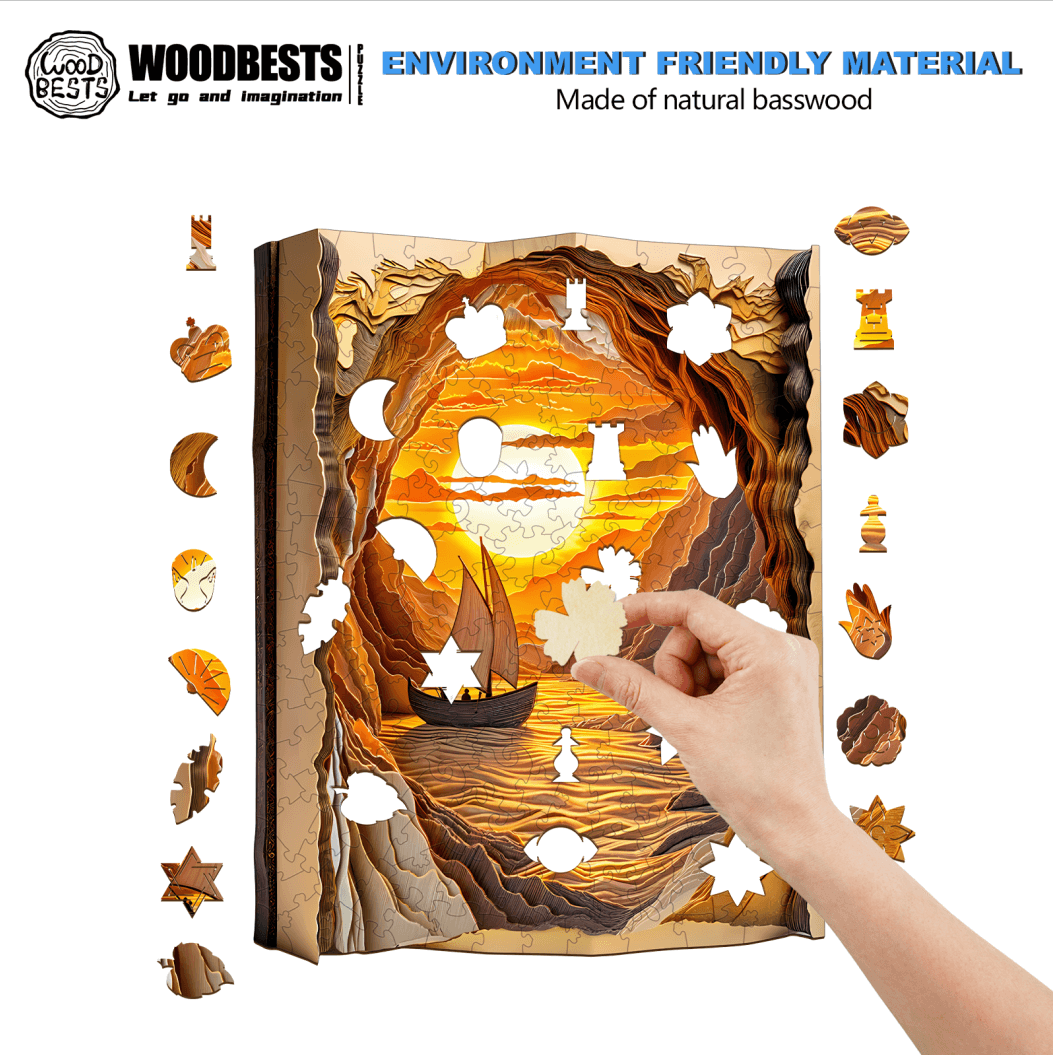 3D  Sunset sailing Wooden Jigsaw Puzzle