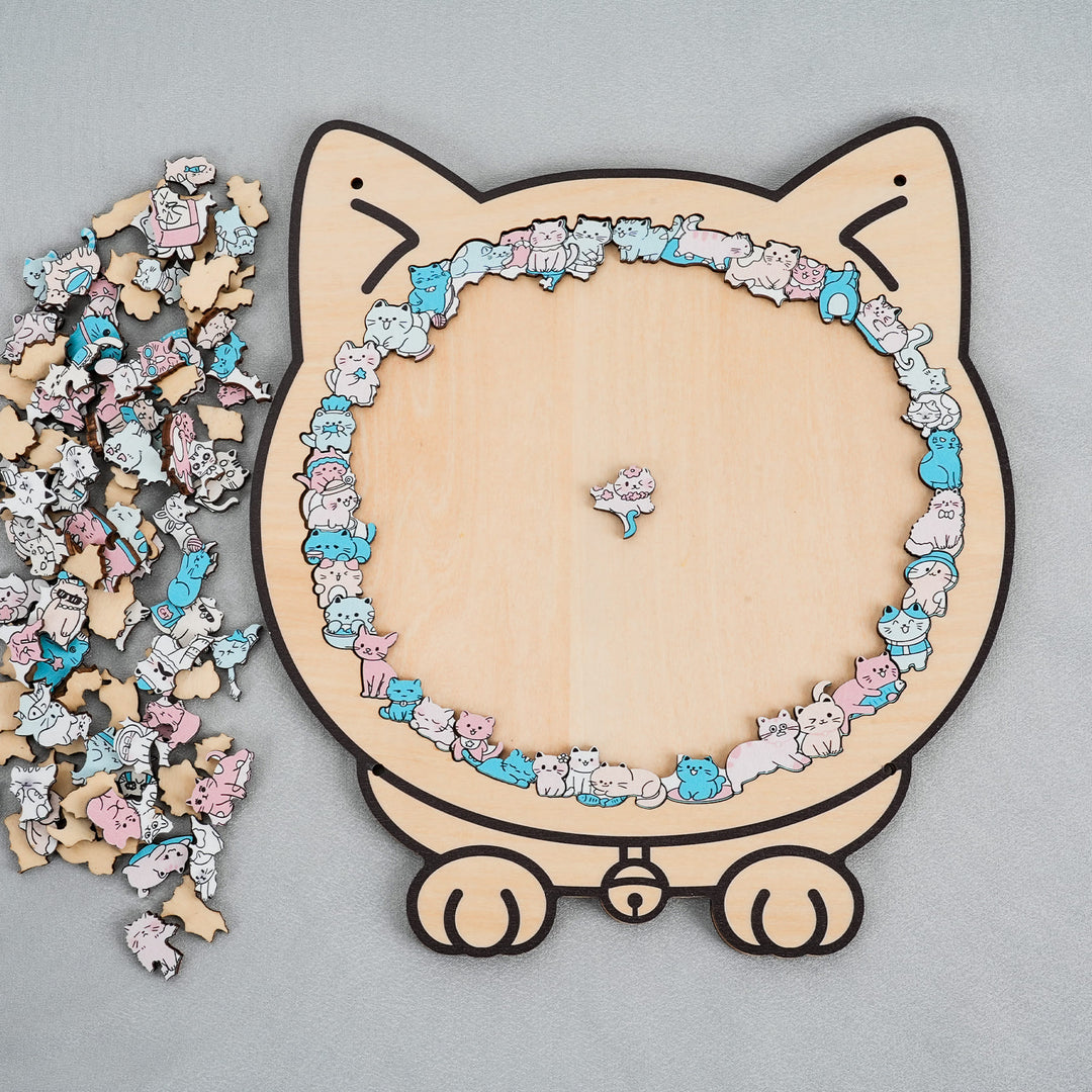 Morandi-Colored Lovely Kitty Shaped Wooden Jigsaw Puzzle