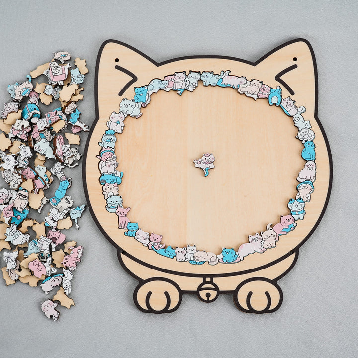 Morandi-Colored Lovely Kitty Shaped Wooden Jigsaw Puzzle
