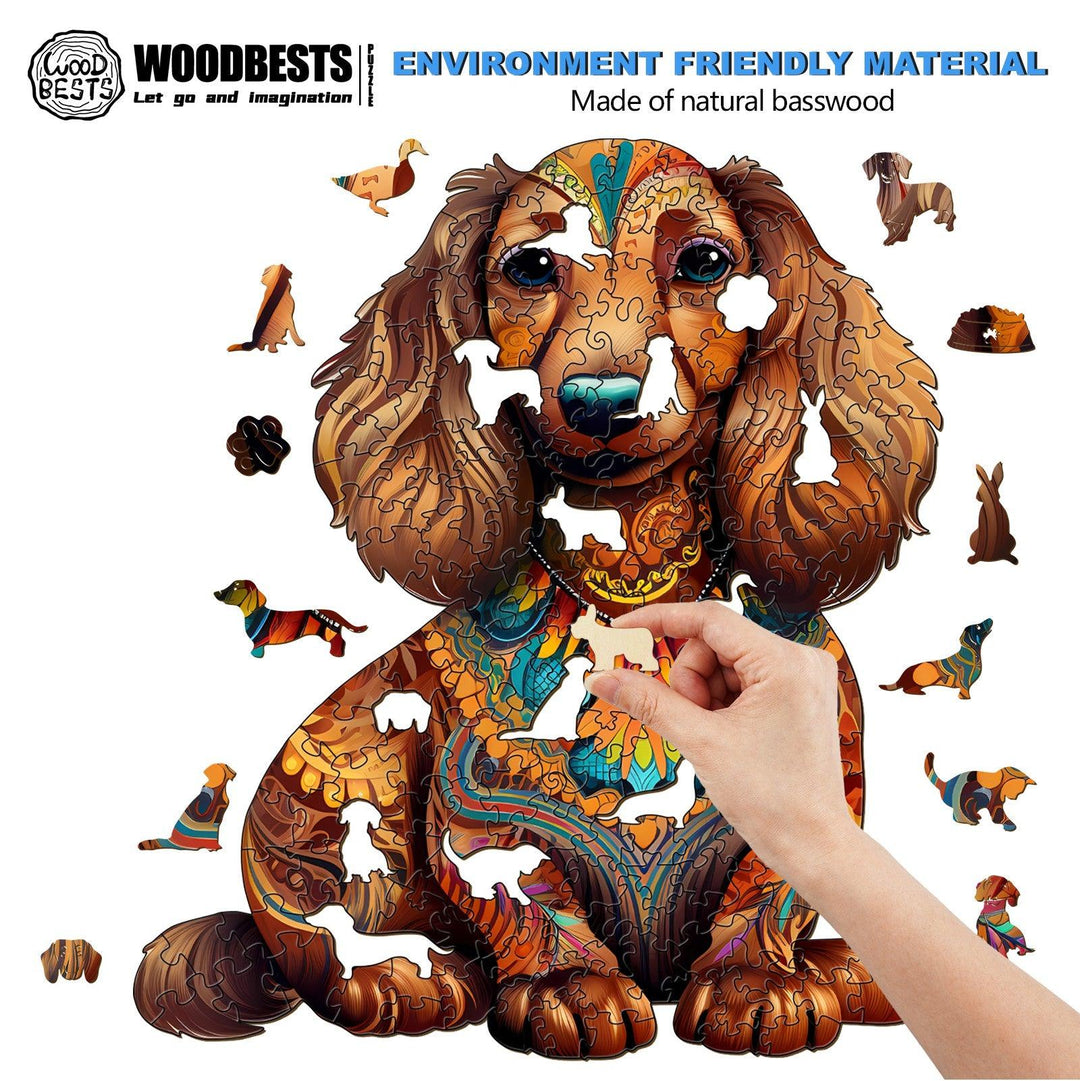 Long-haired Dachshund 2 Wooden Jigsaw Puzzle-Woodbests