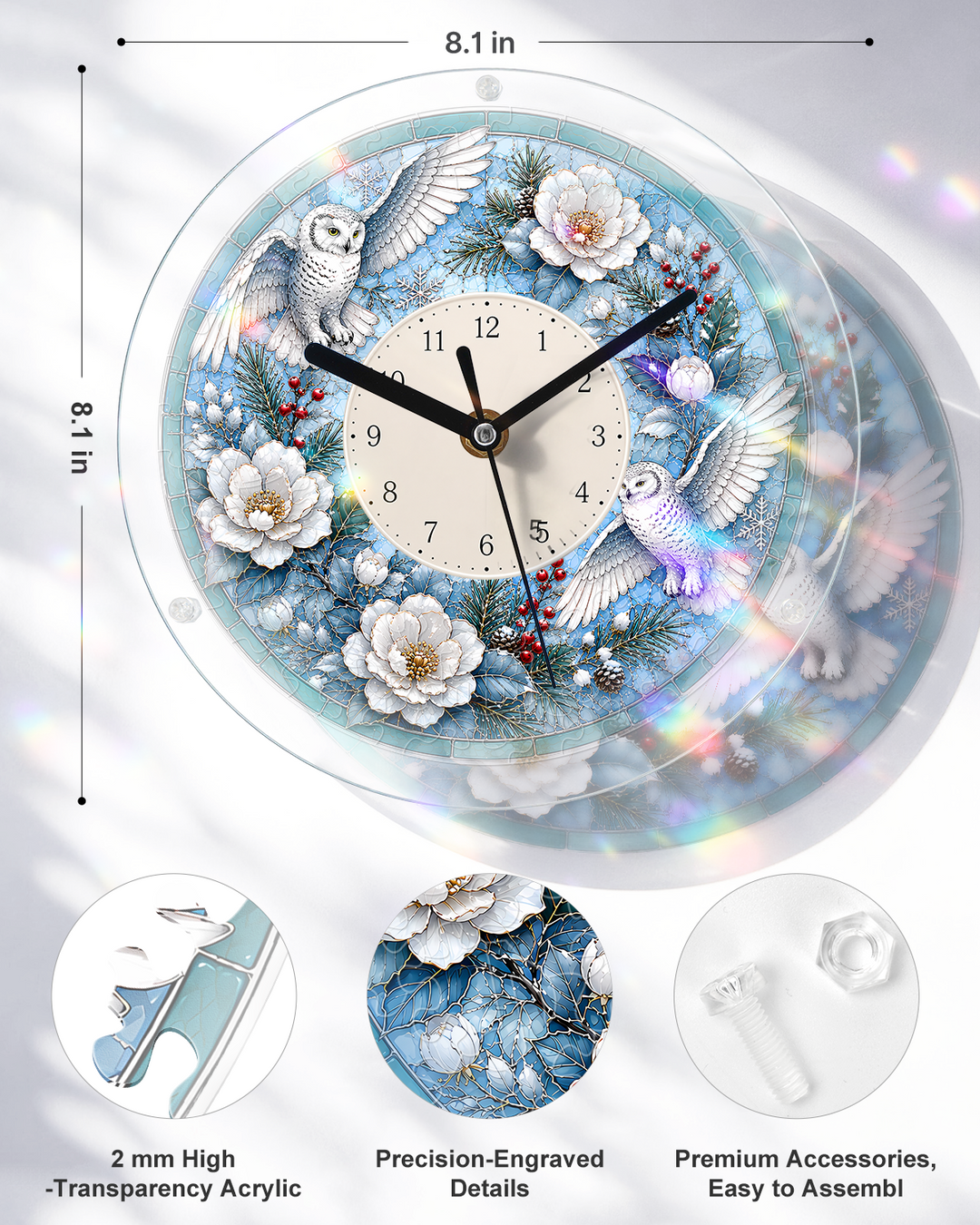 DIY Acrylic Puzzle Clock Kit - Winter Snowy Owls