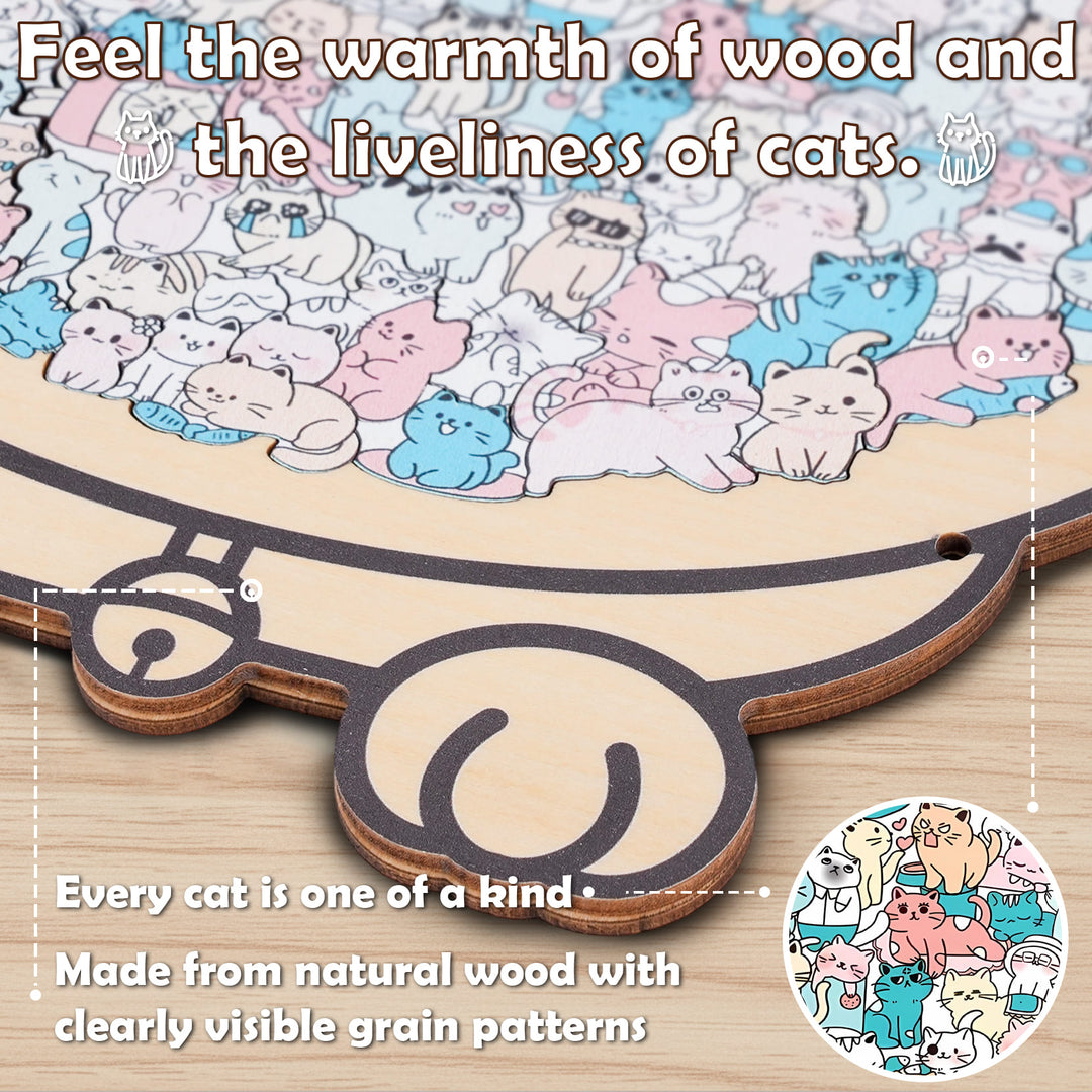 Morandi-Colored Lovely Kitty Shaped Wooden Jigsaw Puzzle