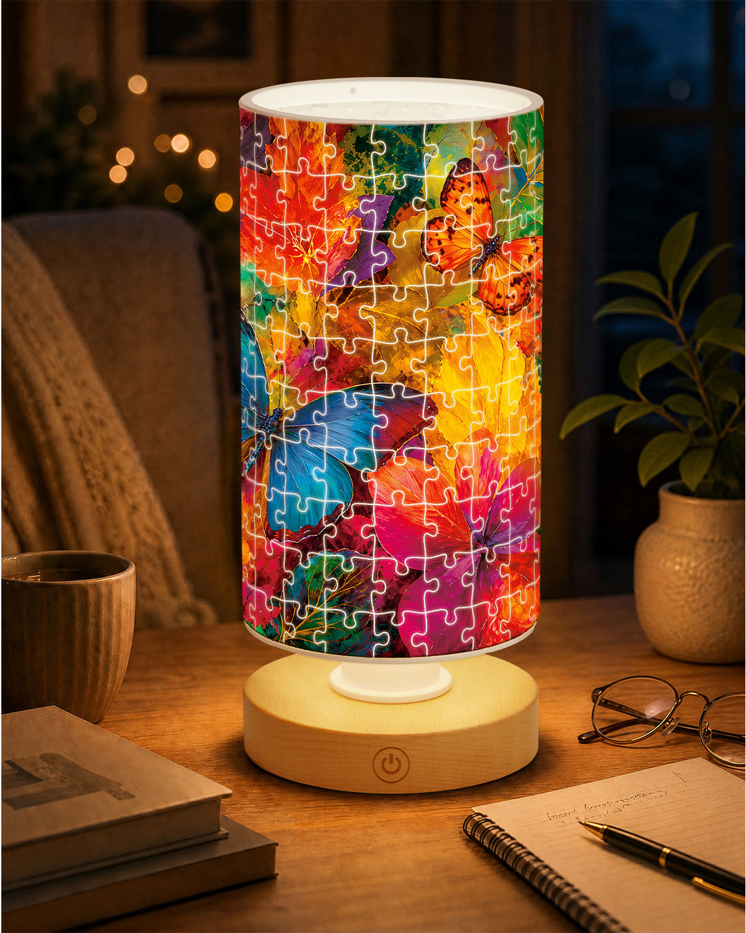 DIY Dimmable Acrylic Cylindrical Puzzle Lamp - Kaleidoscope Butterflies