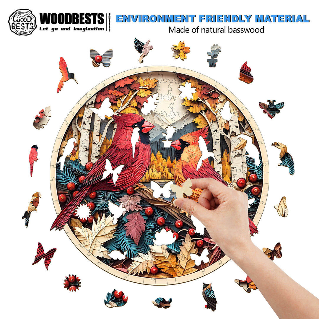 Autumn Cardinal Wooden Jigsaw Puzzle - By Woodbests