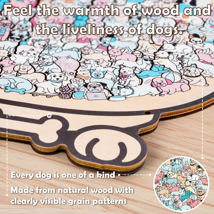 Morandi-Colored Dog Shaped Wooden Jigsaw Puzzle