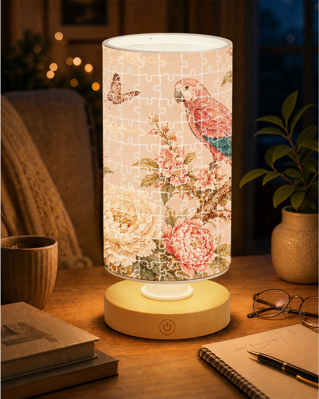 DIY Dimmable Acrylic Cylindrical Puzzle Lamp - Pink Parrot