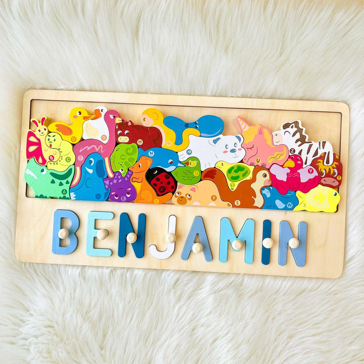 Personalized Baby Name Puzzle With Different Animals-Woodbests