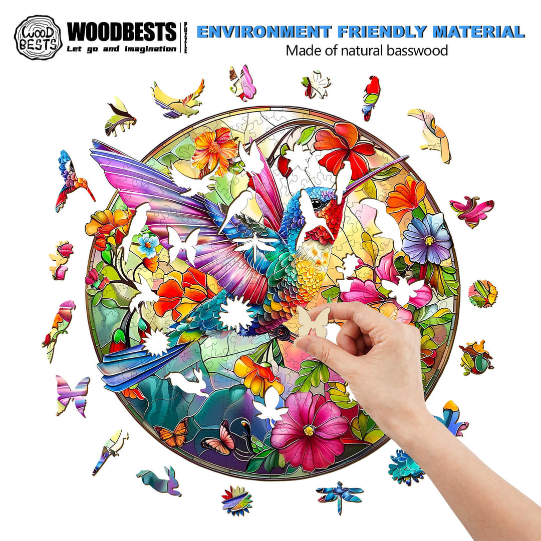 Stained Glass Hummingbird-2 Wooden Jigsaw Puzzle