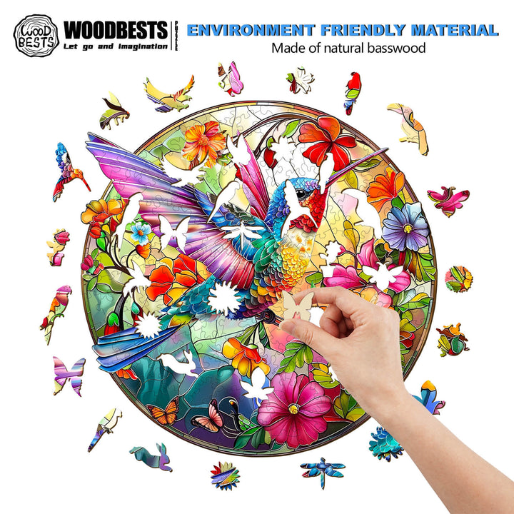 Stained Glass Hummingbird-2 Wooden Jigsaw Puzzle