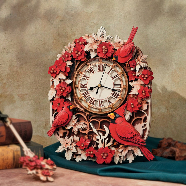 Cardinal-DIY Wooden Clock, 3D Puzzle Craft Kit