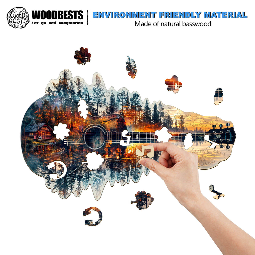 Sunset guitar Wooden Jigsaw Puzzle