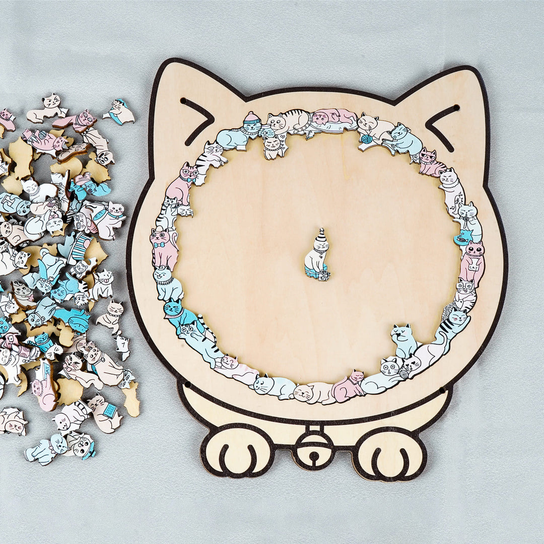 Morandi-Colored Cute Cat Shaped Wooden Jigsaw Puzzle