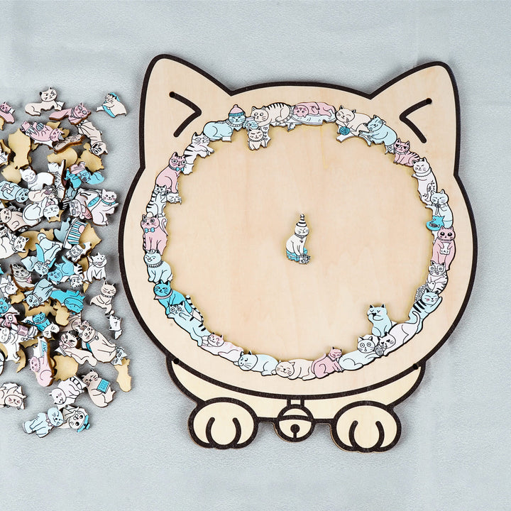 Morandi-Colored Cute Cat Shaped Wooden Jigsaw Puzzle