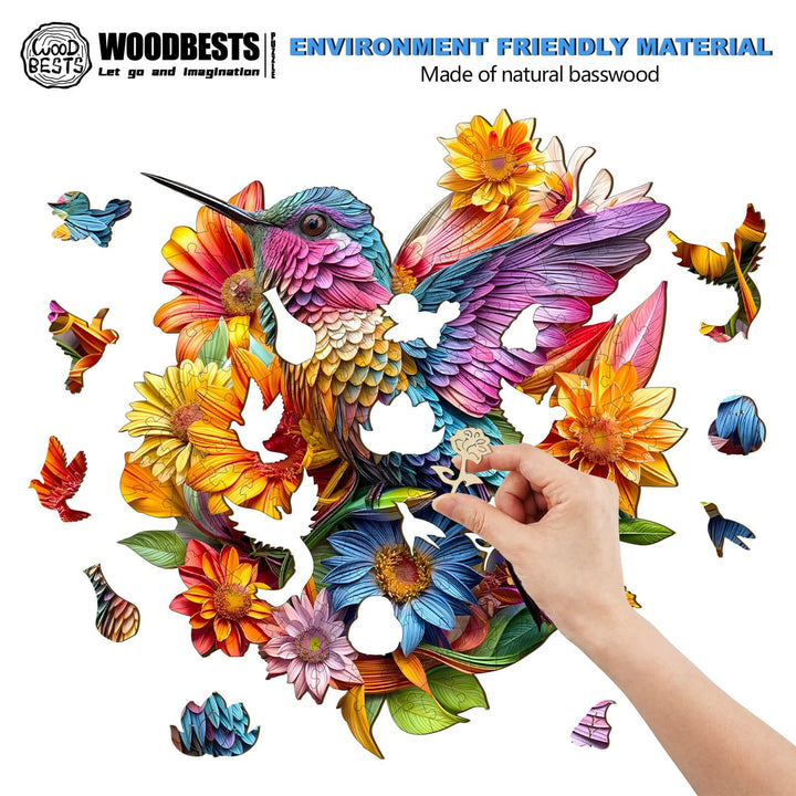 Hummingbird and Flowers Wooden Jigsaw Puzzle - By Woodbests