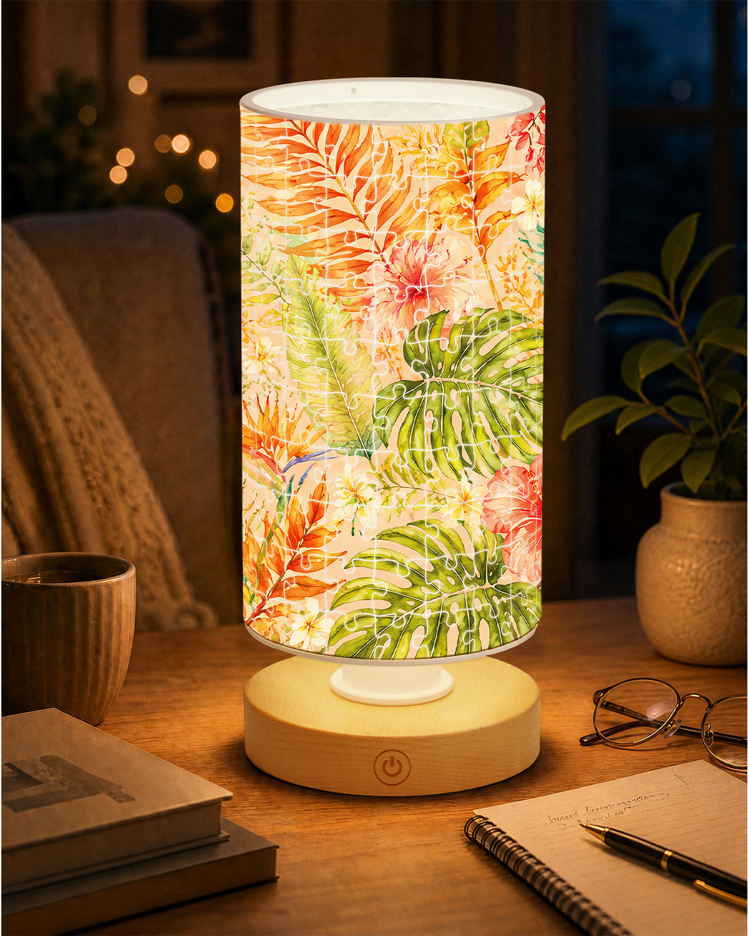 DIY Dimmable Acrylic Cylindrical Puzzle Lamp - Colorful Leaves