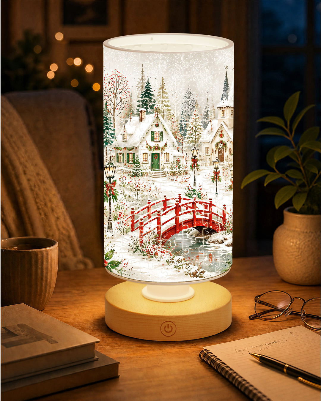 DIY Dimmable Acrylic Cylindrical Puzzle Lamp - Christmas Snow Village
