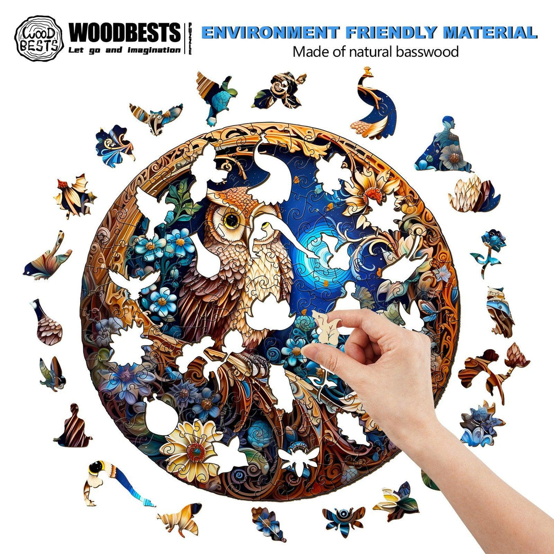 Moonlight Owl Wooden Jigsaw Puzzle-Woodbests