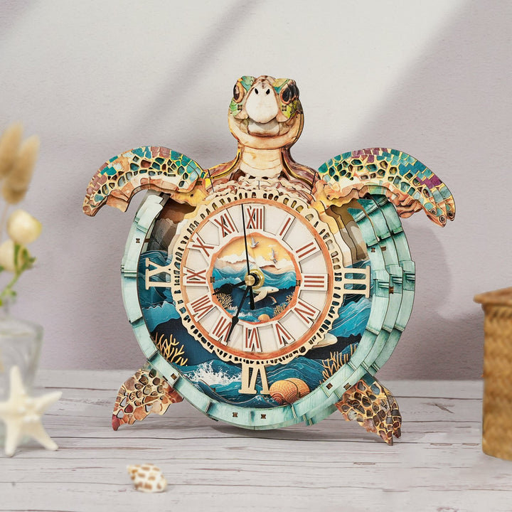 Sea turtles-DIY Wooden Clock, 3D Puzzle Craft Kit